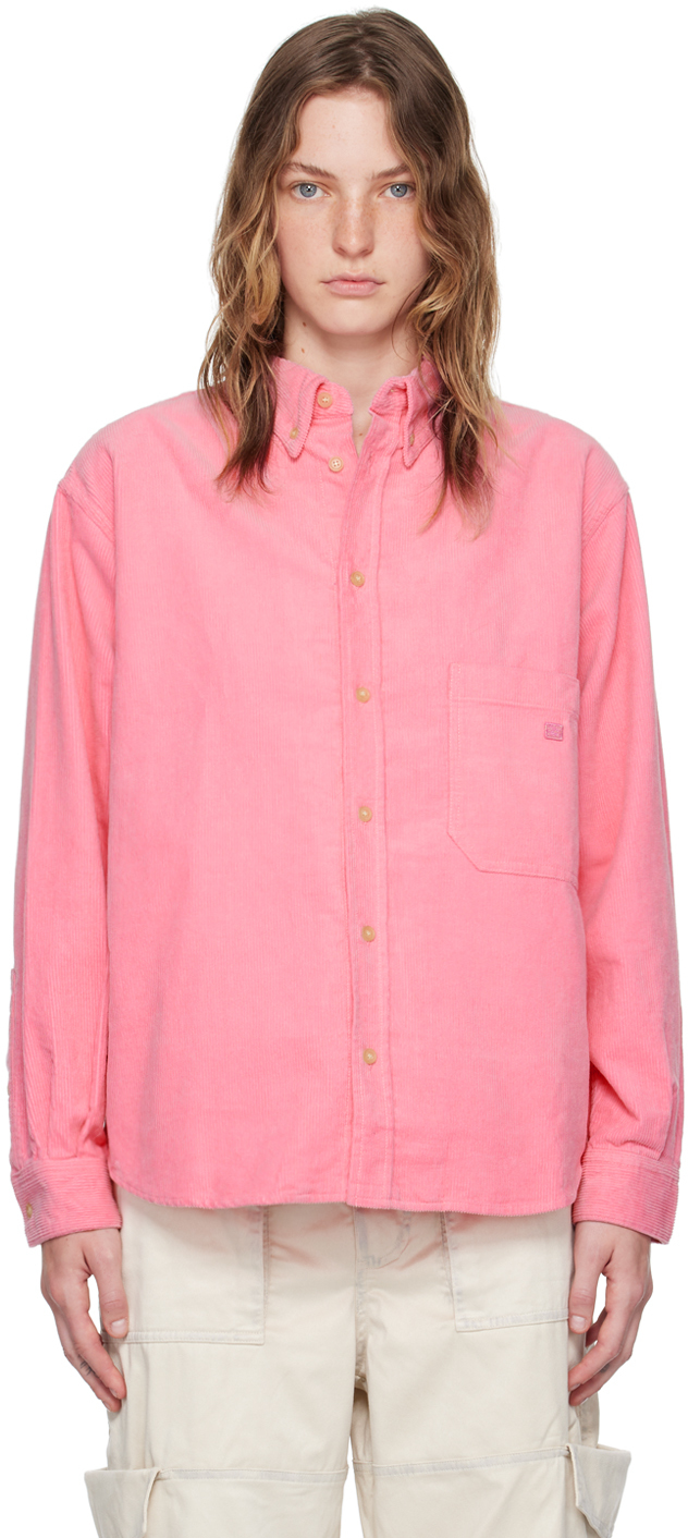 Shop Acne Studios Pink Corduroy Shirt In Ckq Tango Pink