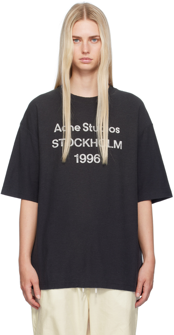 Shop Acne Studios Black Printed T-shirt In Bm0 Faded Black