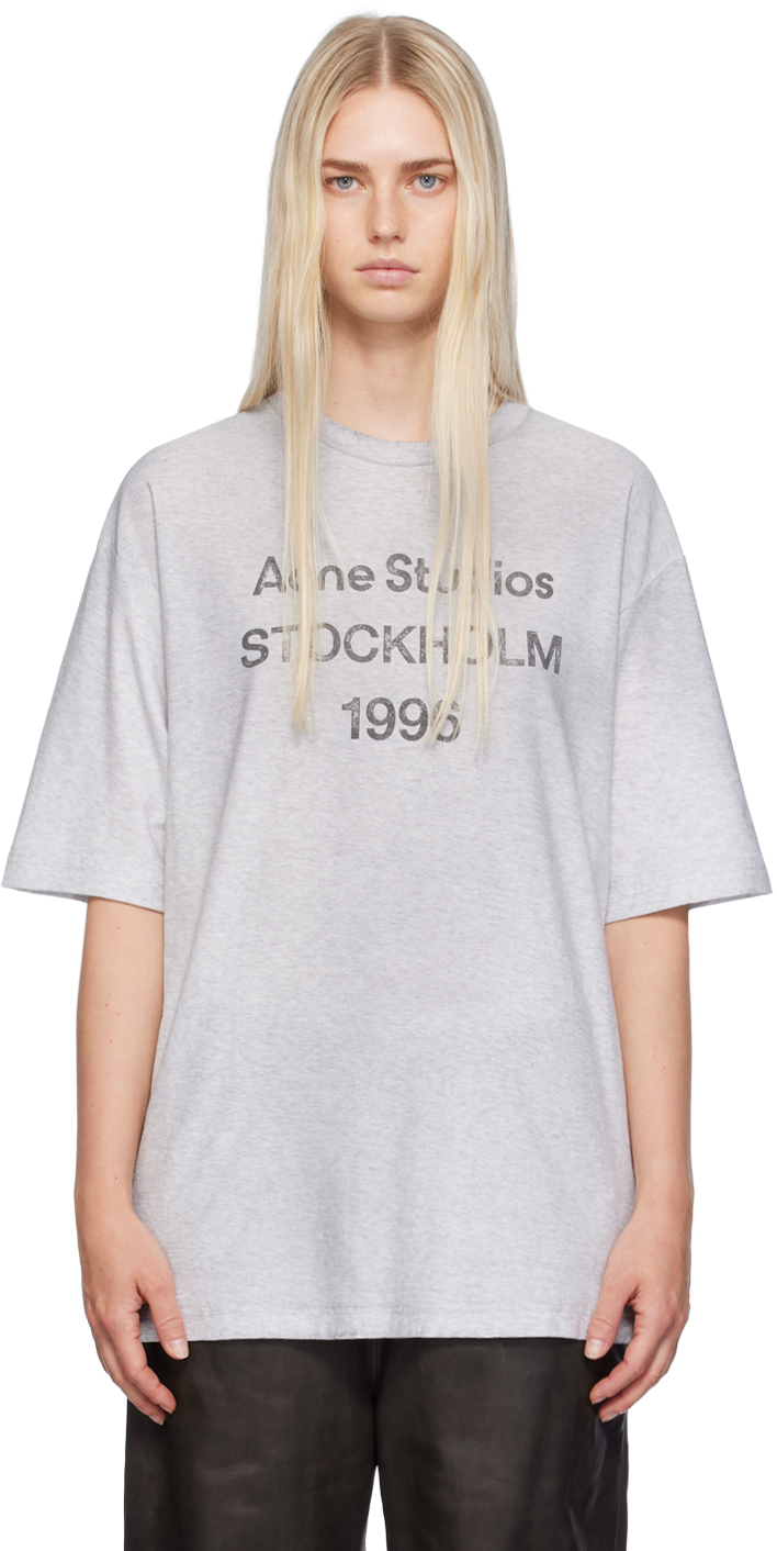 Acne Studios: グレー ロゴプリント Tシャツ | SSENSE 日本