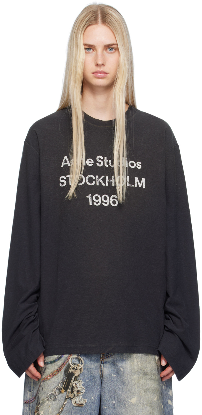 Shop Acne Studios Black Relaxed-fit Long Sleeve T-shirt In Bm0 Faded Black