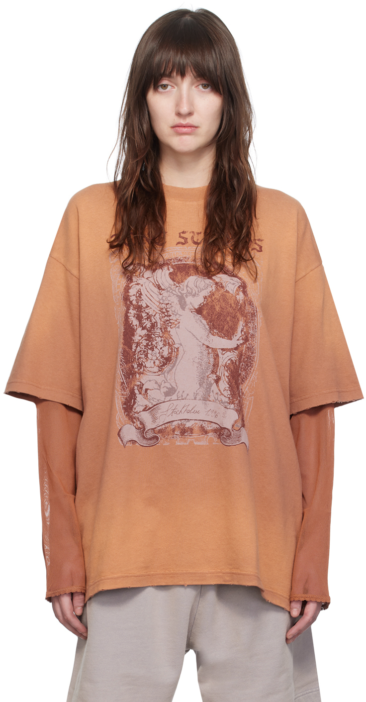 Shop Acne Studios Orange Layered Long Sleeve T-shirt In Ctb Rust Red