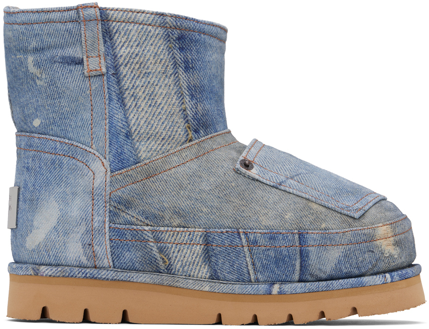 Blue Batter Low Print Denim Boots