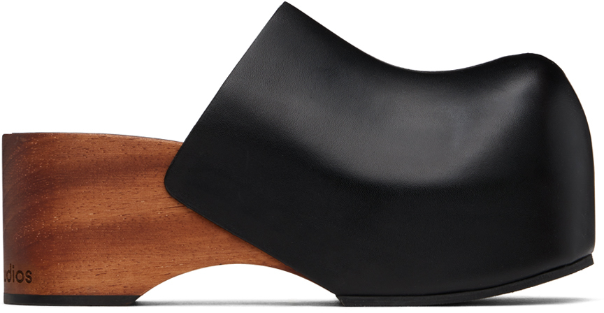 Black Leather Wood Clogs by Acne Studios on Sale