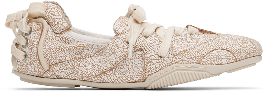 Beige Lace-Up Leather Sneakers