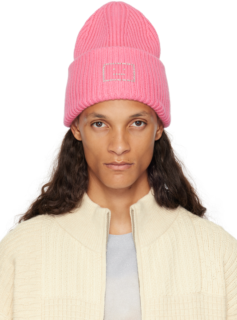 Pink Embellished Face Logo Beanie