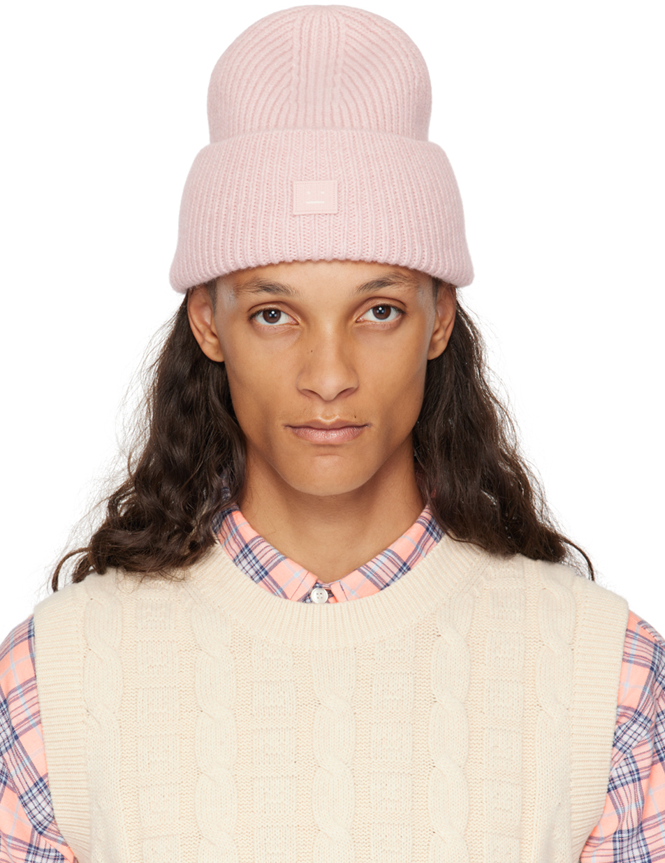 Shop Acne Studios Pink Small Face Logo Beanie In Cs1 Faded Pink Melan