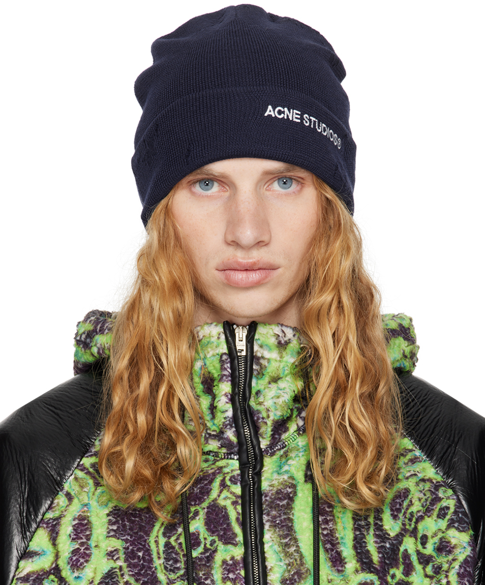 Acne Studios Navy Wool-blend Beanie In Bg3 Navy