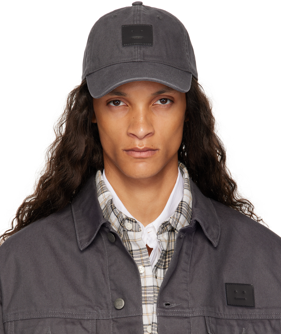 Gray Leather Face Patch Cap