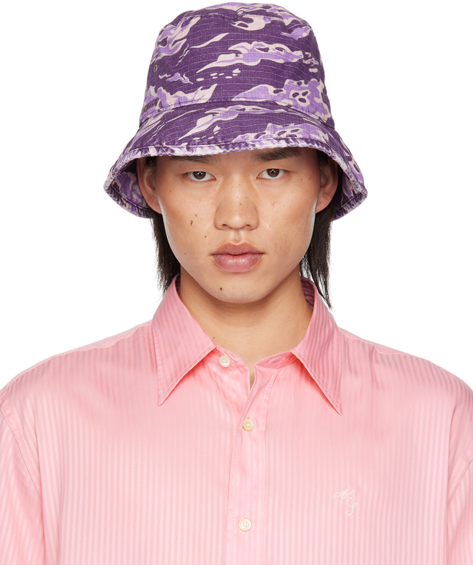 Shop Acne Studios Purple Brimmo Flame Camo Bucket Hat In Dm6 Purple Multi