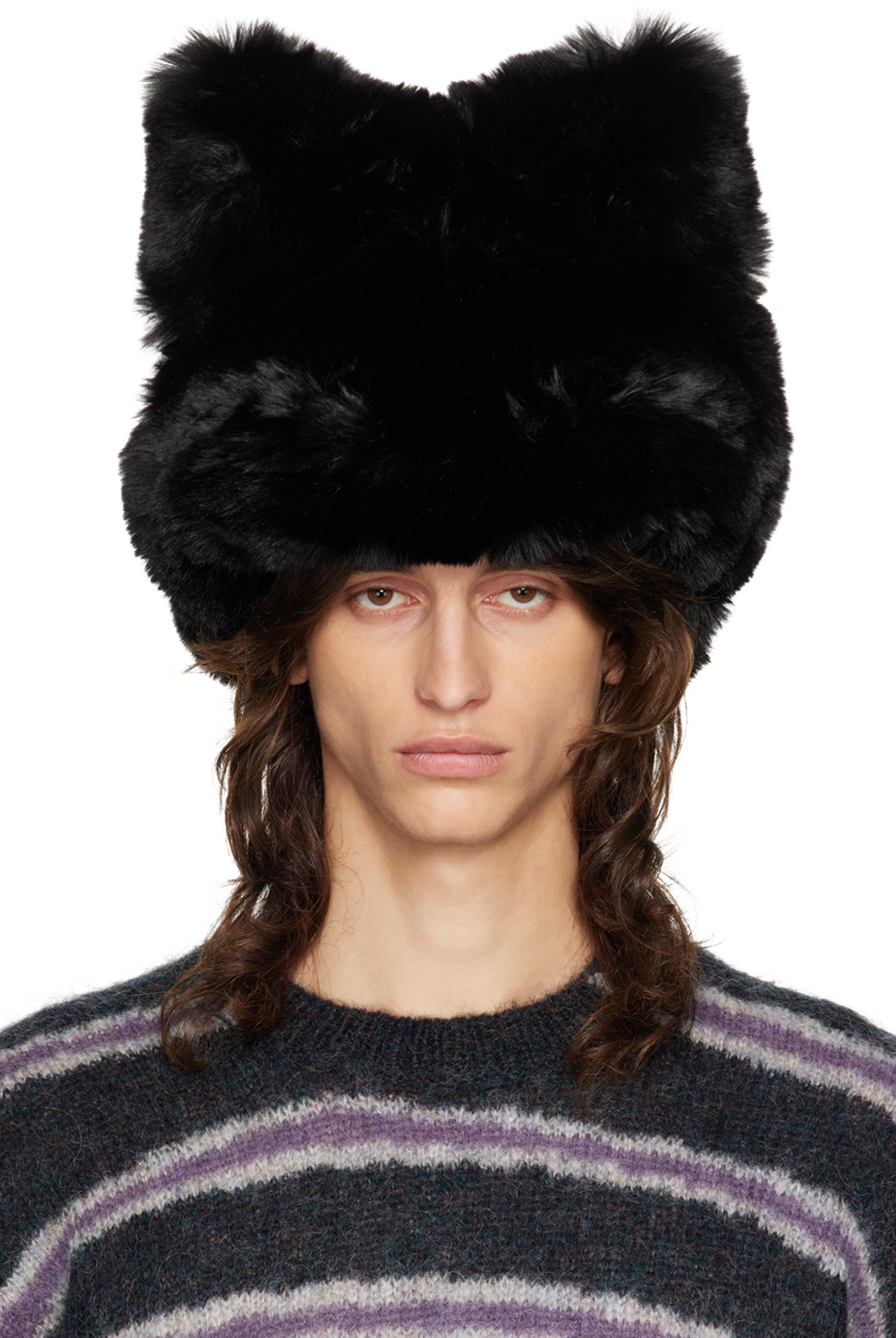 Shop Acne Studios Black Fluffy Bow Hat In 900 Black