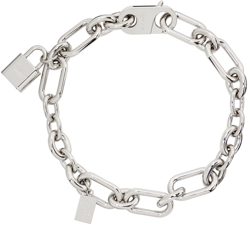 Shop Acne Studios Silver Padlock Chain Necklace In Aae Silver