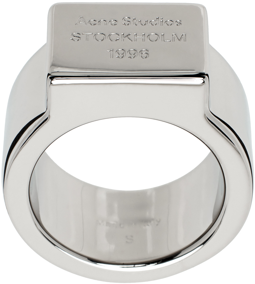 Shop Acne Studios Silver Logo Engraved Ring In Aae Silver