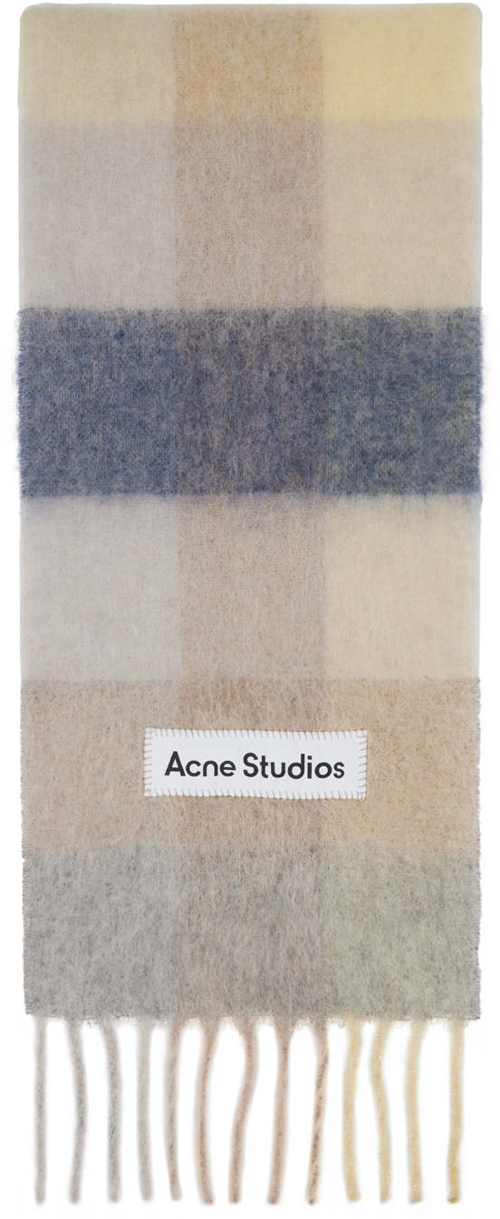 Shop Acne Studios ベージュ＆イエロー モヘア チェック マフラー In Dl6 Vanilla/beige/la