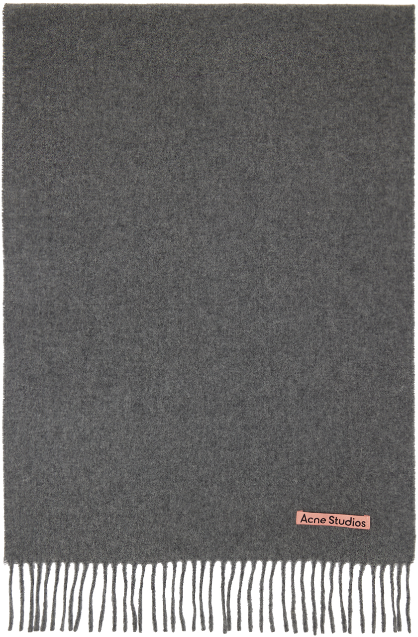 Acne Studios Gray Narrow Fringe Wool Scarf In 990 Grey Melange