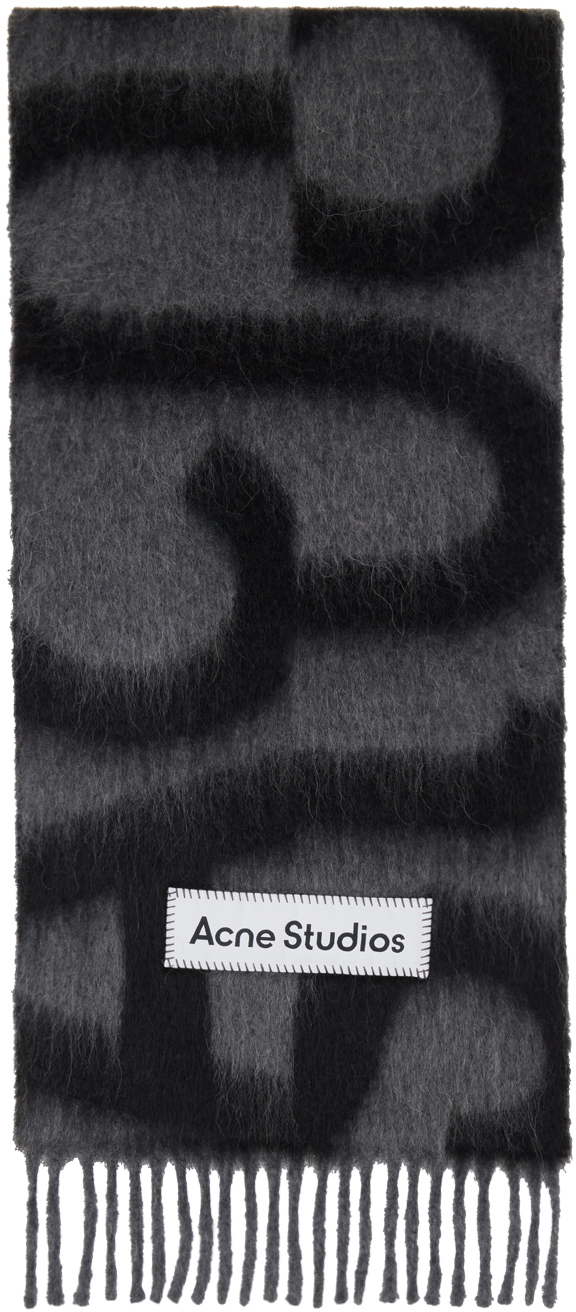 Black & Gray Wool Alpaca Logo Scarf