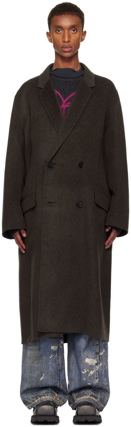 Shop Acne Studios Gray Double-breasted Wool Coat In Aa2 Anthracite Grey