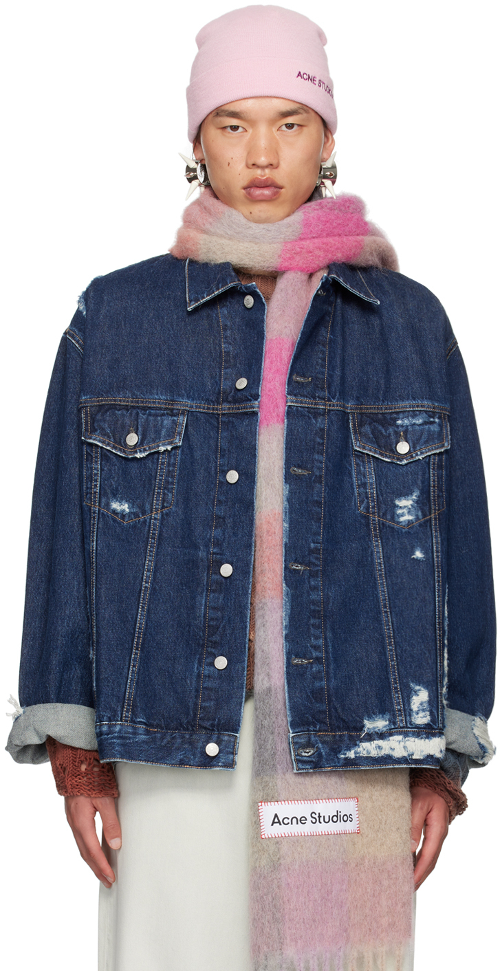 Shop Acne Studios Blue Distressed Denim Jacket In Auz Mid Blue