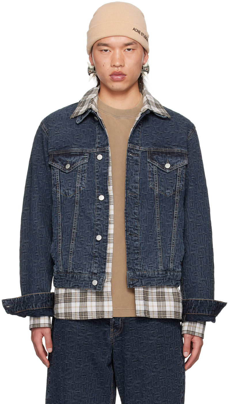 Shop Acne Studios Blue Cropped Denim Jacket In Ail Blue/black