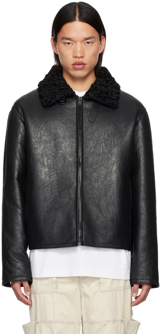 Acne Studios: Black Zip Shearling Jacket | SSENSE