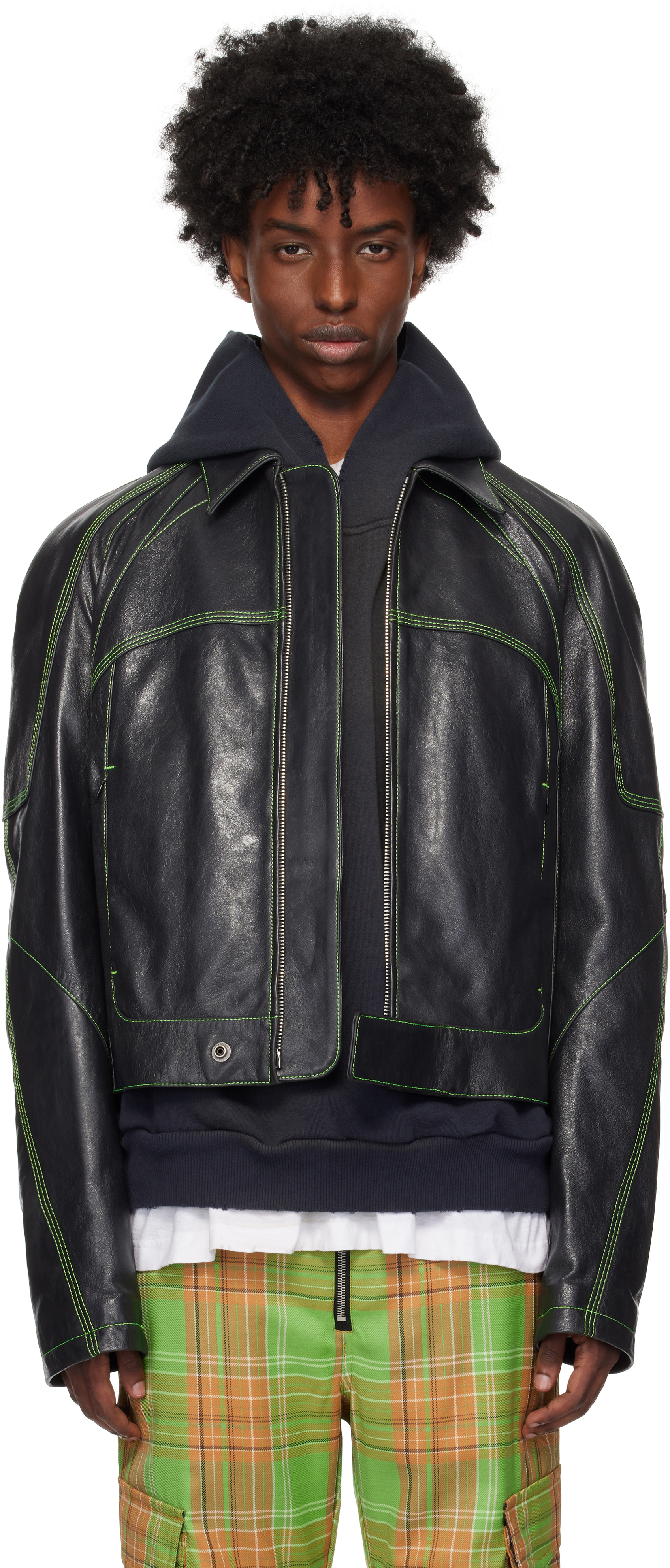 Shop Acne Studios Black Zip Leather Jacket In Aa2 Anthracite Grey