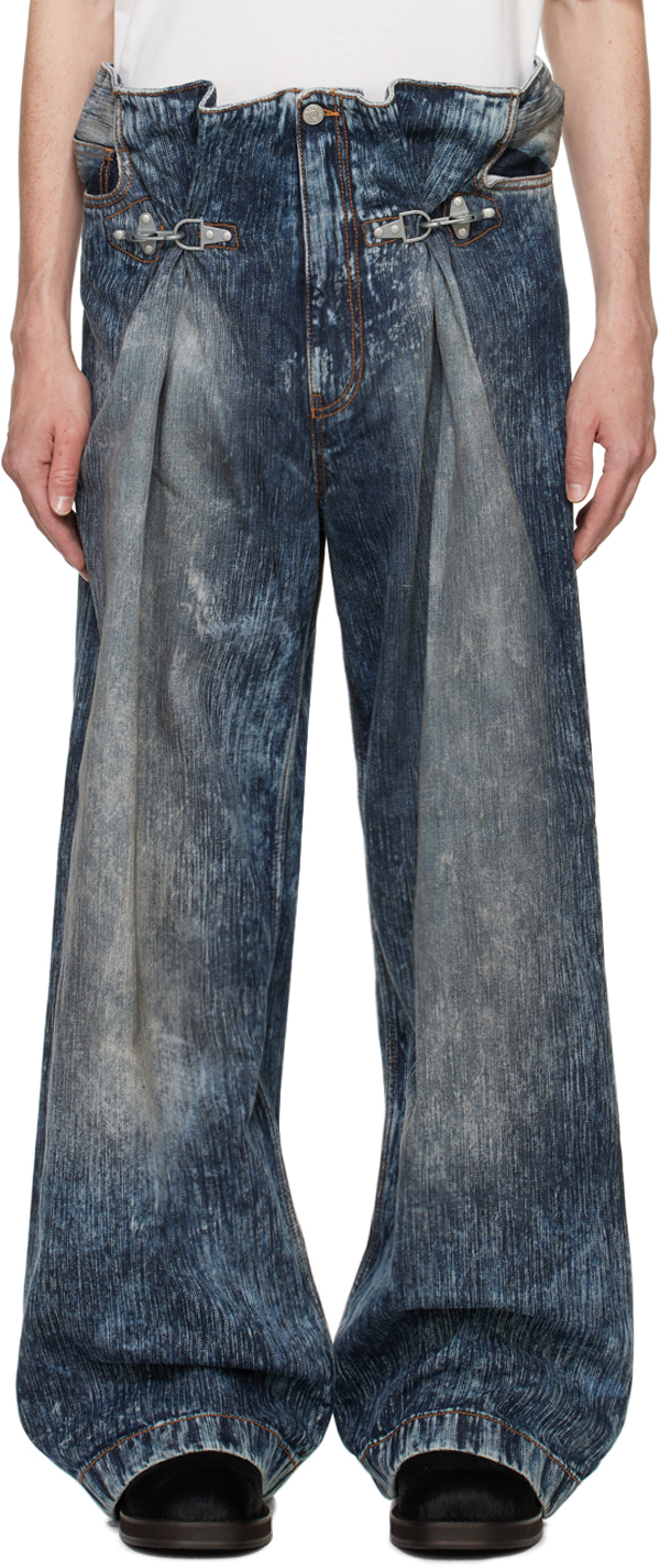 Shop Acne Studios Blue Buckle Jeans In Aa7 Stone Grey