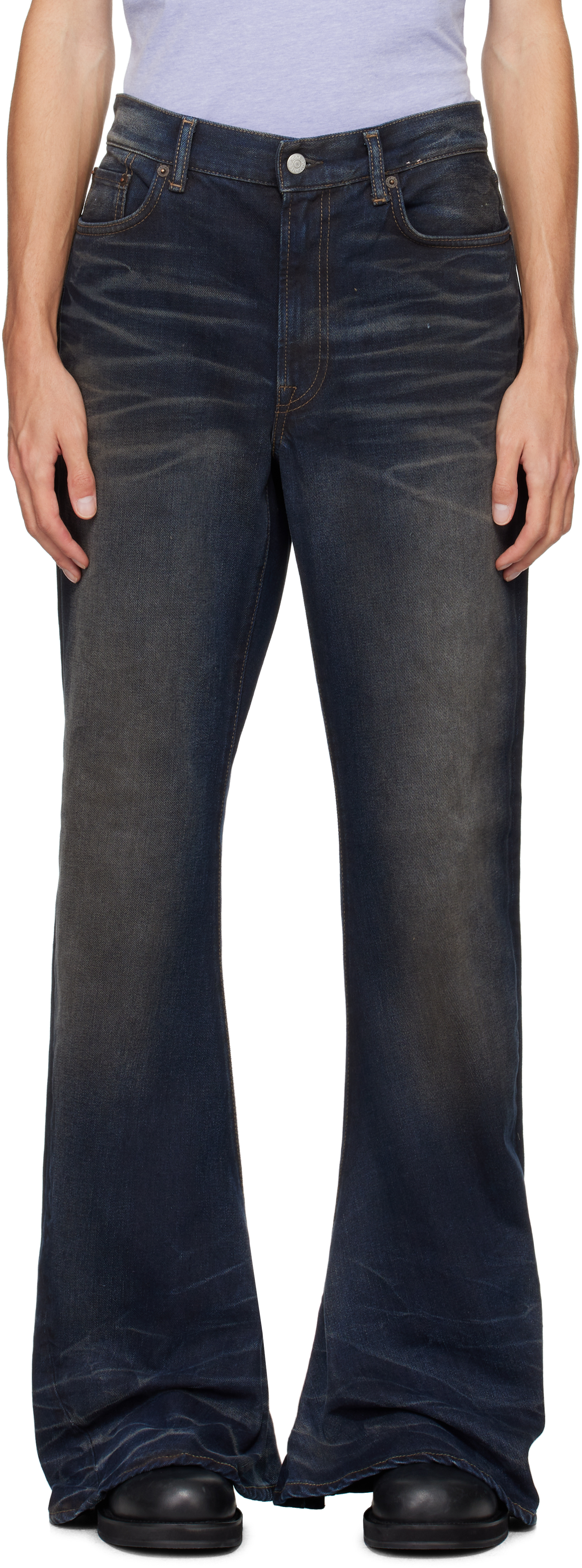 Shop Acne Studios Blue Flared Jeans In 838 Dark Blue