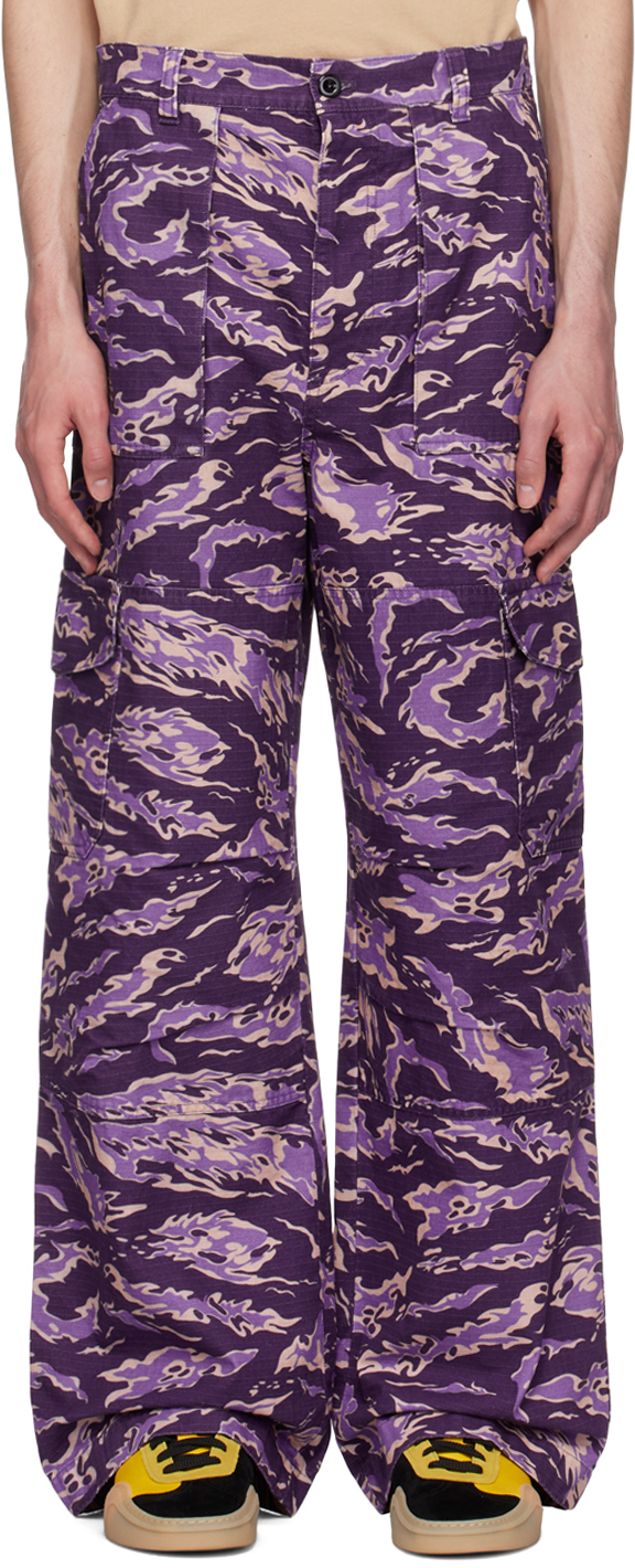 Purple Relaxed-Fit Cargo Pants