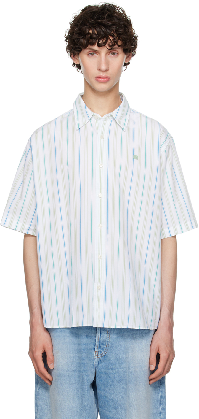 Shop Acne Studios White Stripe Shirt In Afy Blue/green