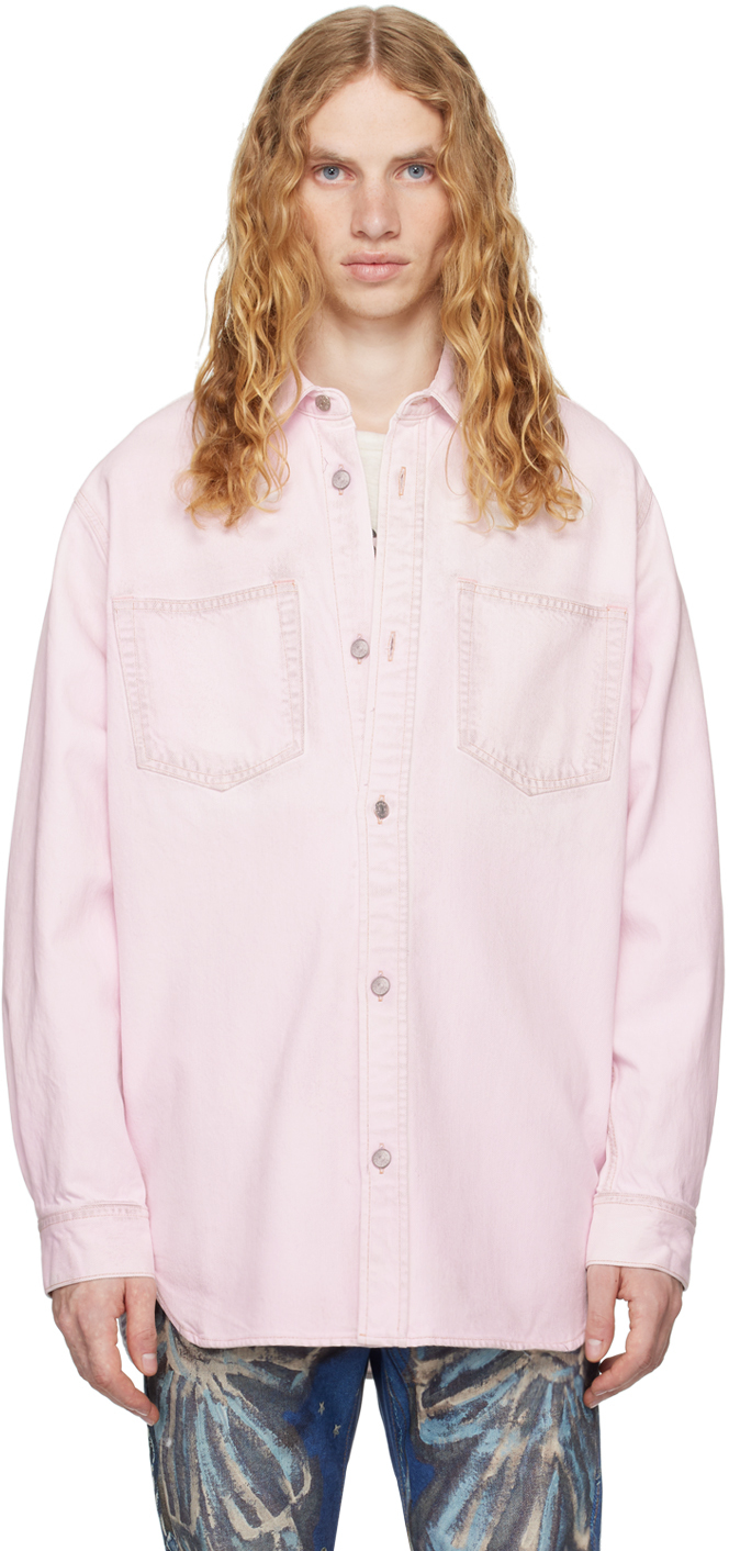 Pink Button-Up Relaxed-Fit Denim Shirt