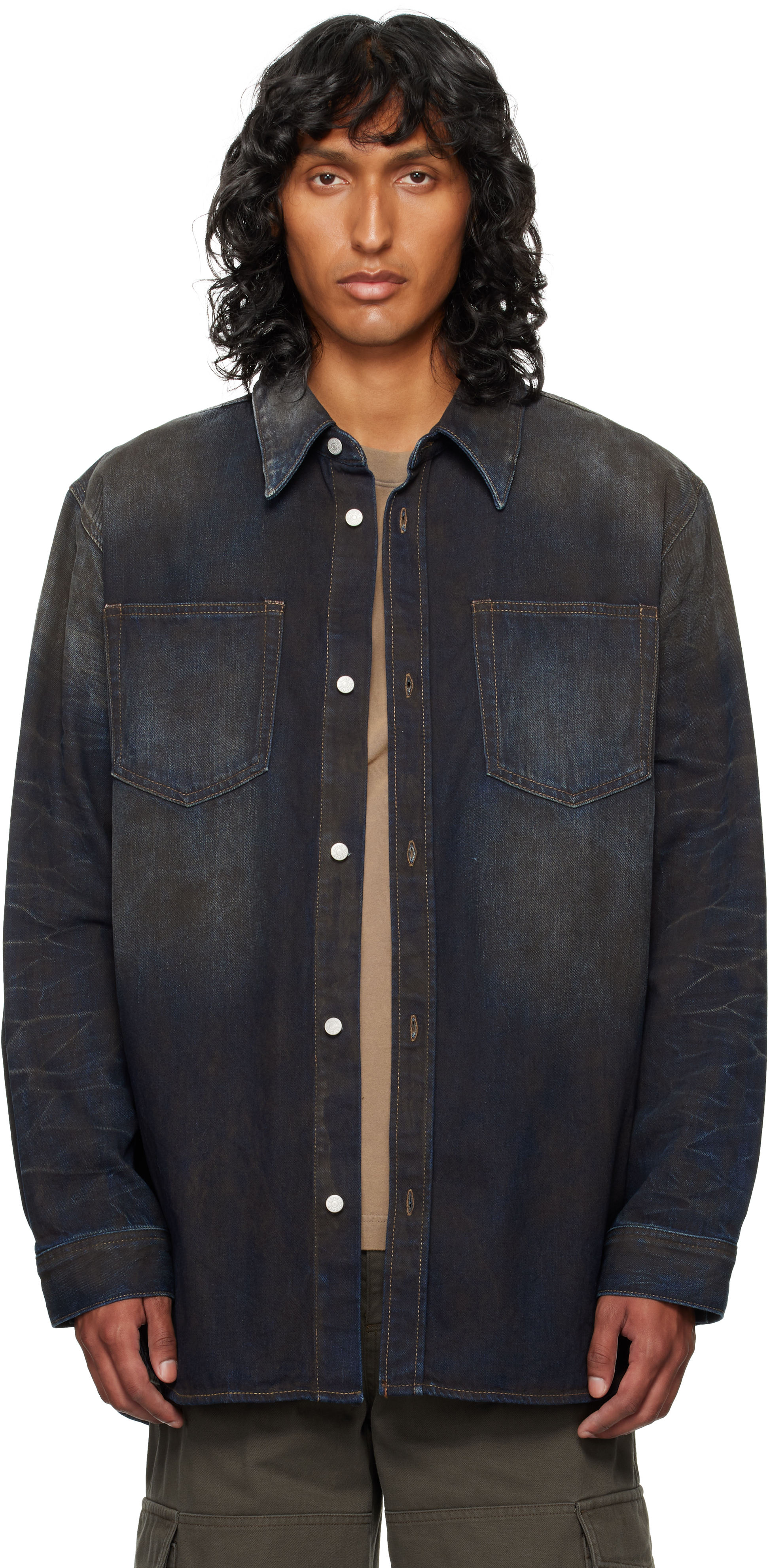 Shop Acne Studios Blue Faded Denim Shirt In Dark Blue