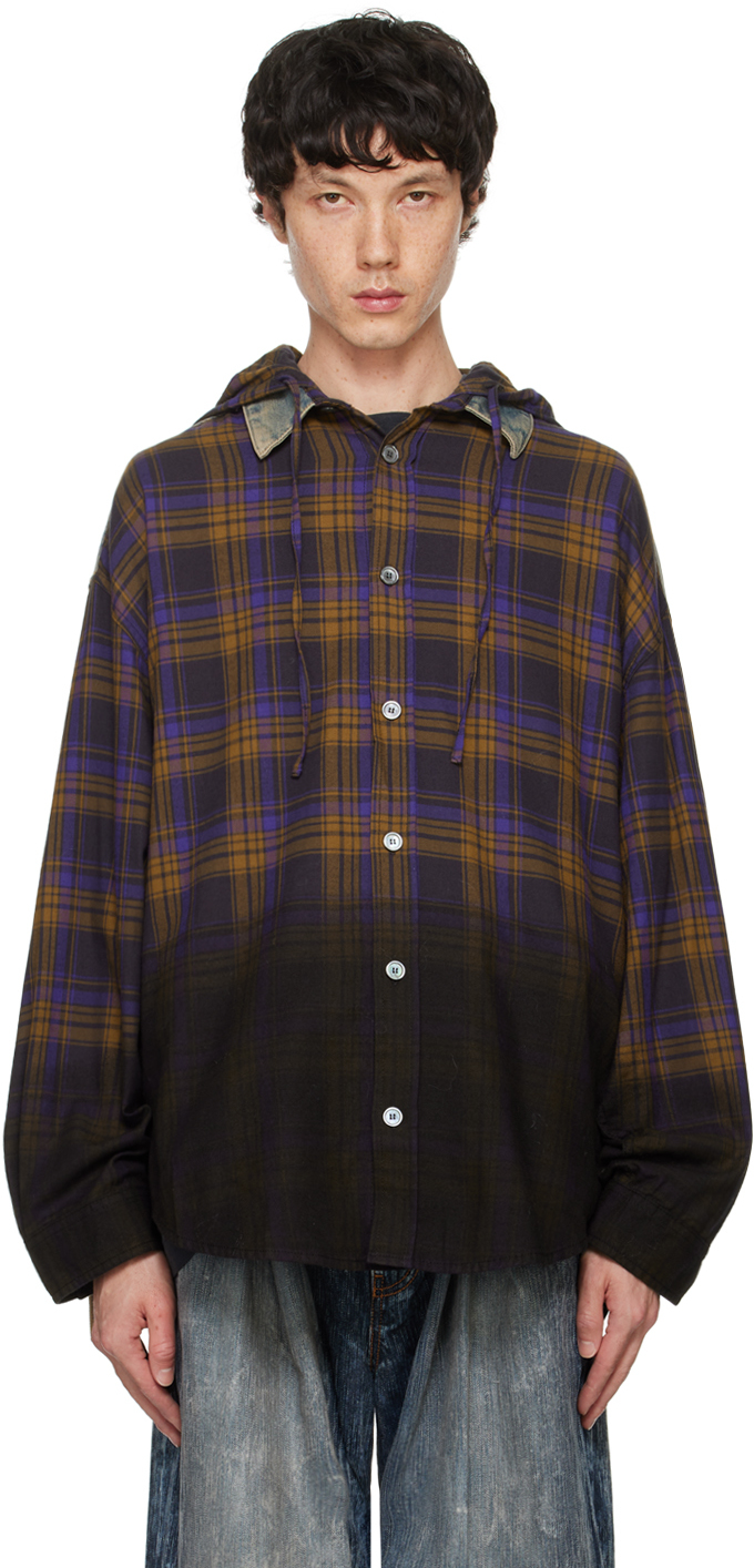 Purple Hooded Button-Up Shirt