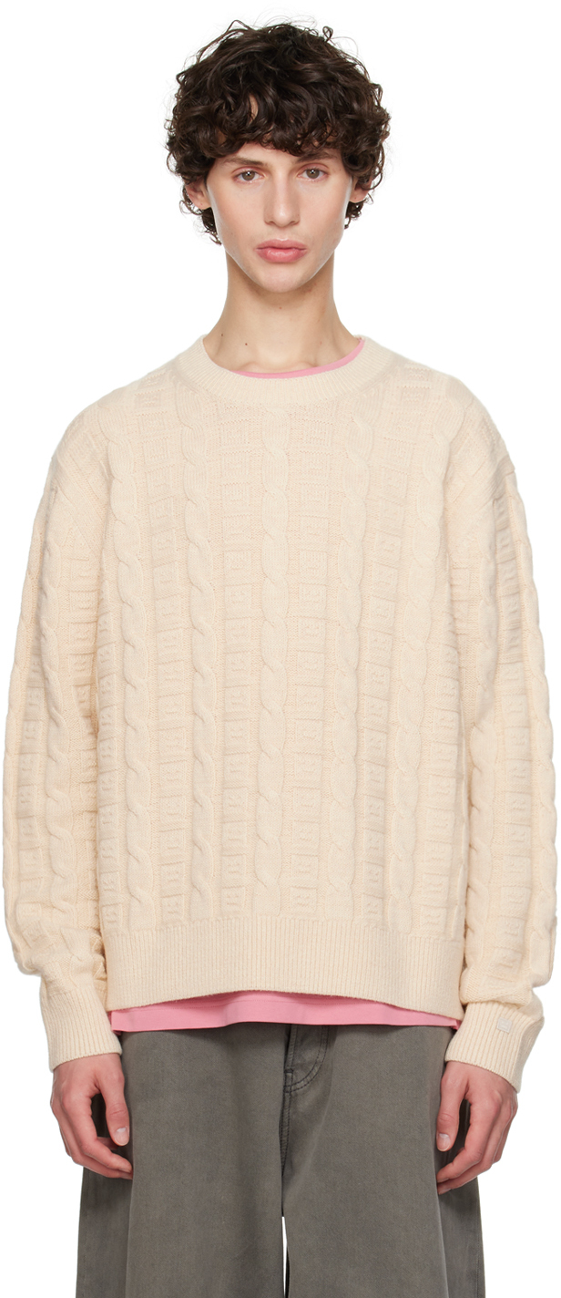 Shop Acne Studios Off-white Cable Sweater In 633 Oatmeal Melange