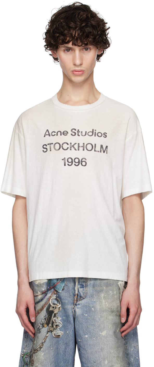 Shop Acne Studios White Printed Logo T-shirt In Dc6 Dusty White