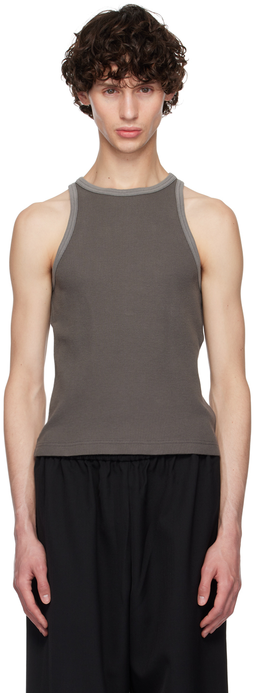 Gray Fitted Garment-Dyed Tank Top