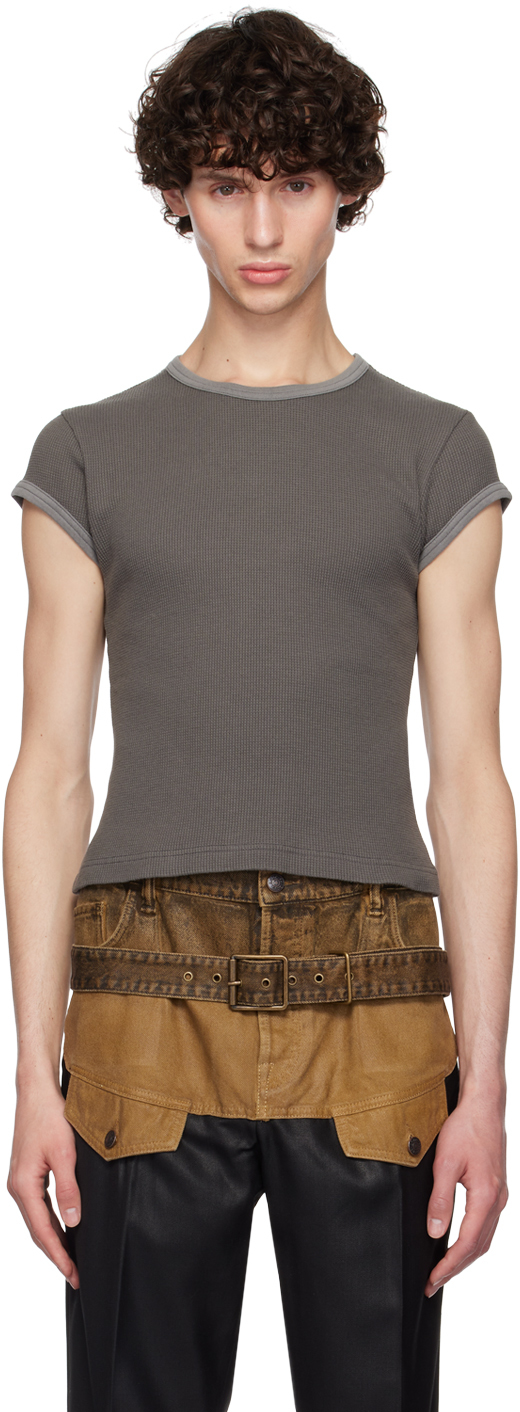 Gray Fitted Garment-Dyed T-Shirt