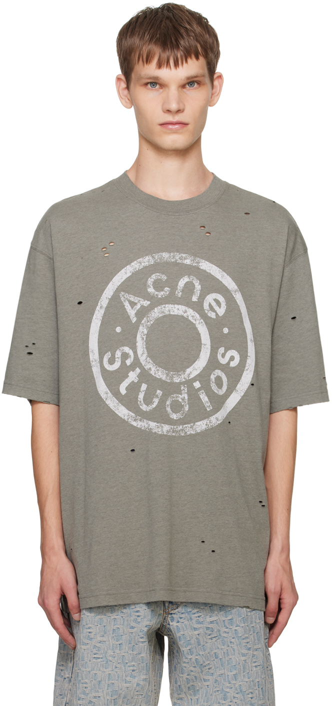 Shop Acne Studios Khaki Printed-logo T-shirt In Bca Moss Green