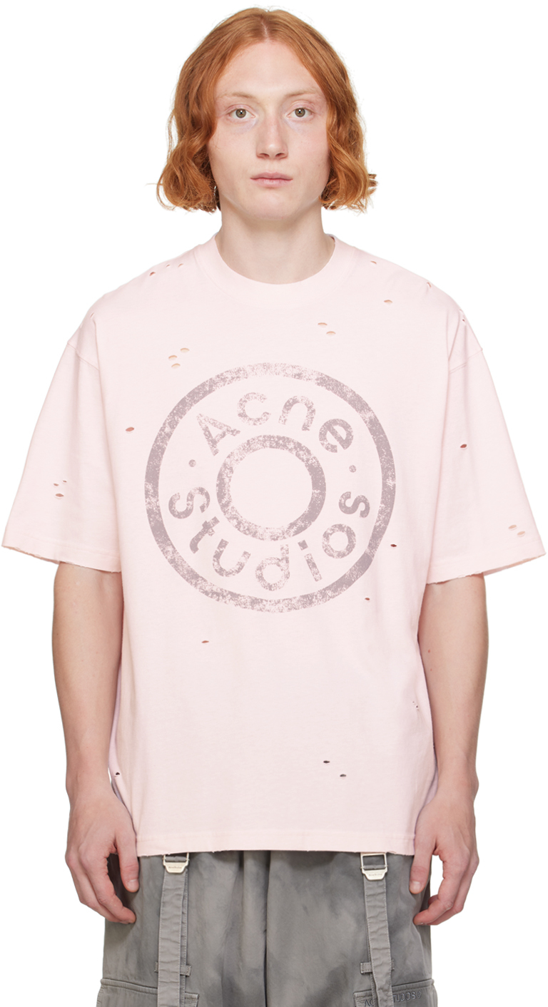 Shop Acne Studios Pink Printed Logo T-shirt In Coa Faded Pink