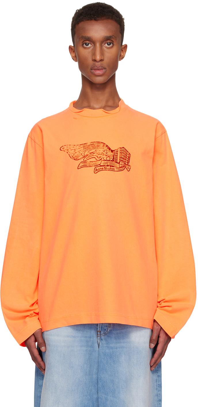 Orange Printed Long Sleeve T-shirt