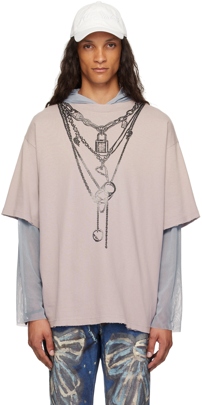 Gray & Blue Hooded Long Sleeve T-Shirt