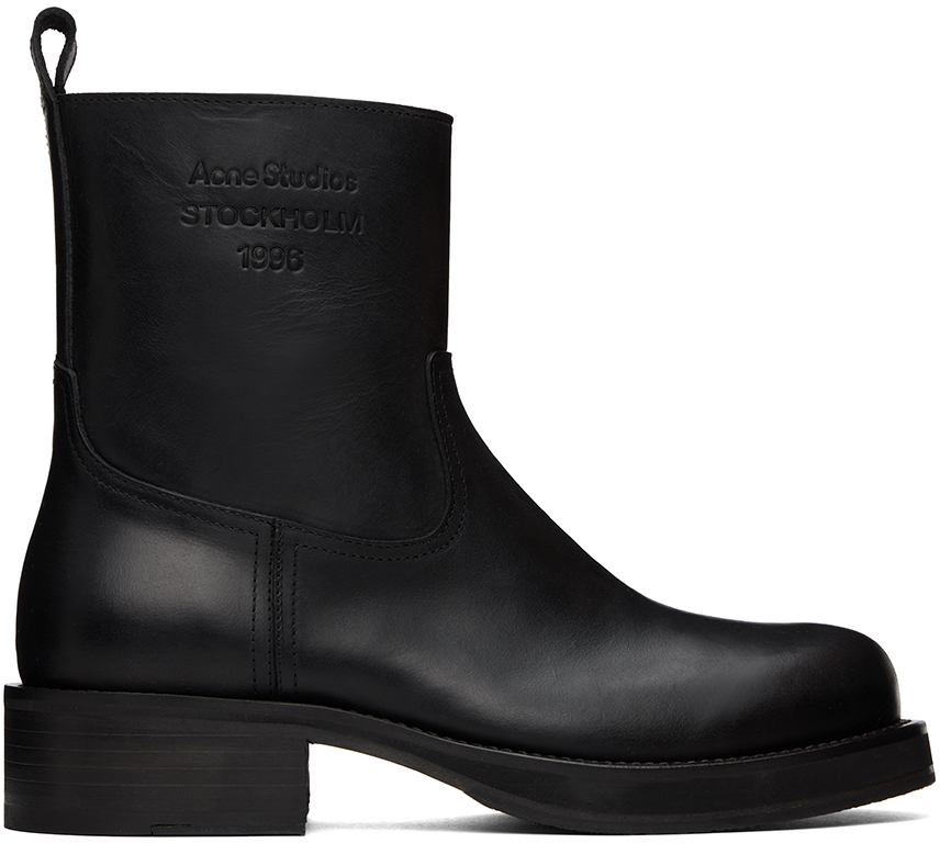 Black Leather Waxed Boots