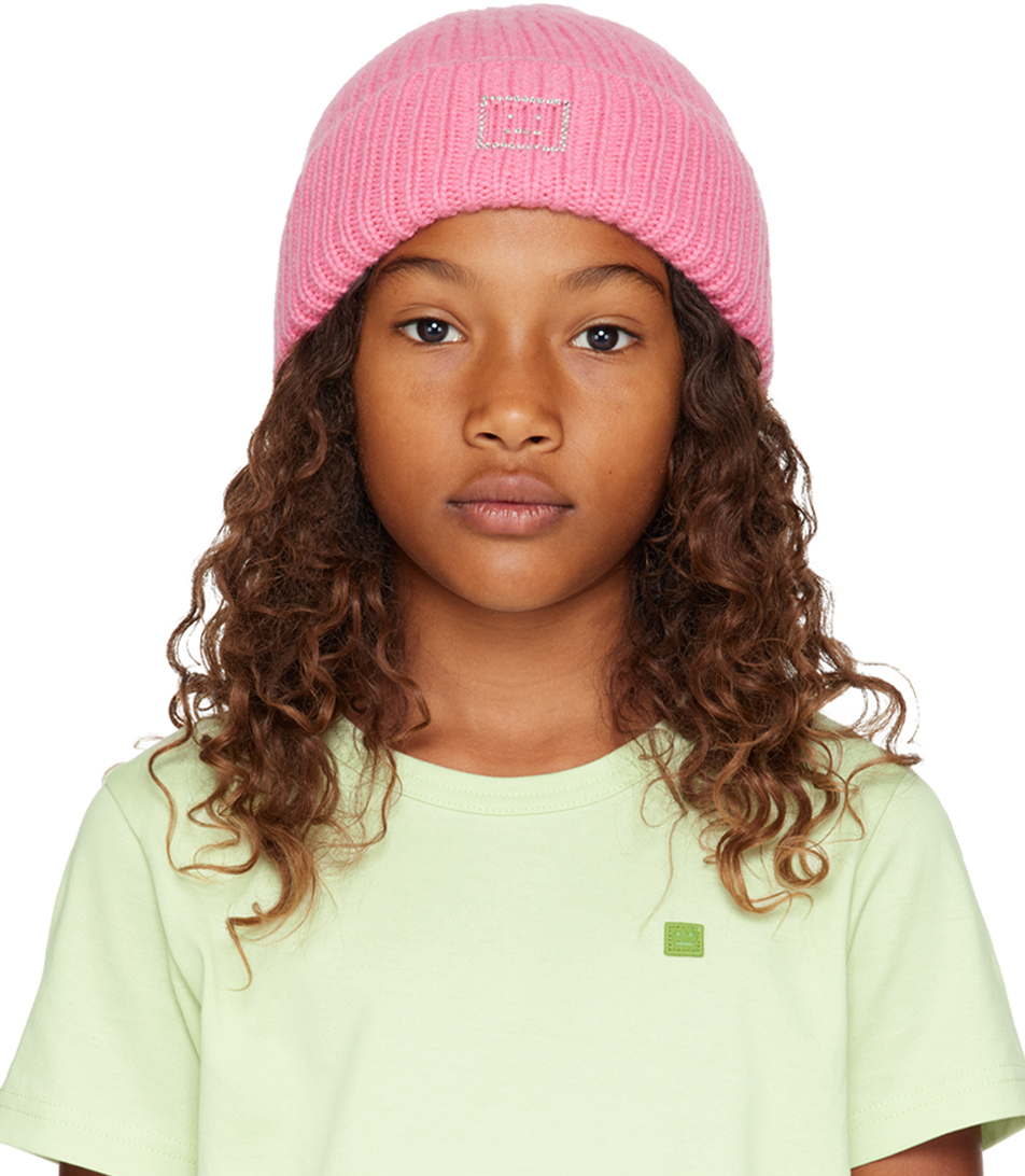 Kids Pink Embellished Face Logo Beanie by Acne Studios | SSENSE