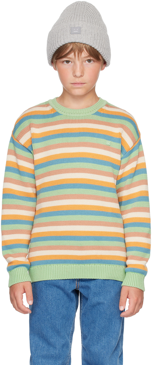 Shop Acne Studios Kids Green Striped Sweater In Mint Green/multi