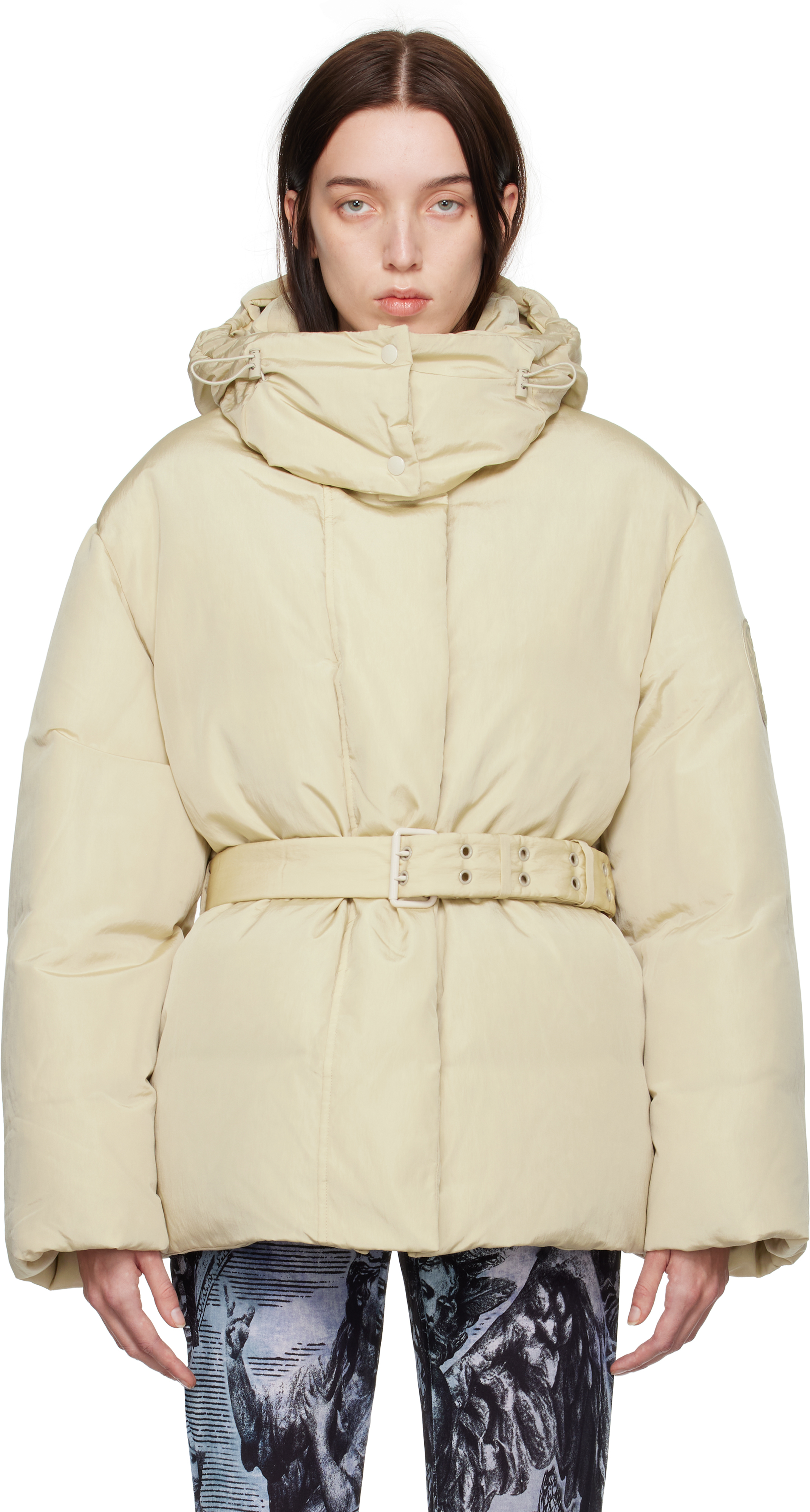 acne studios off-white belted down jacket