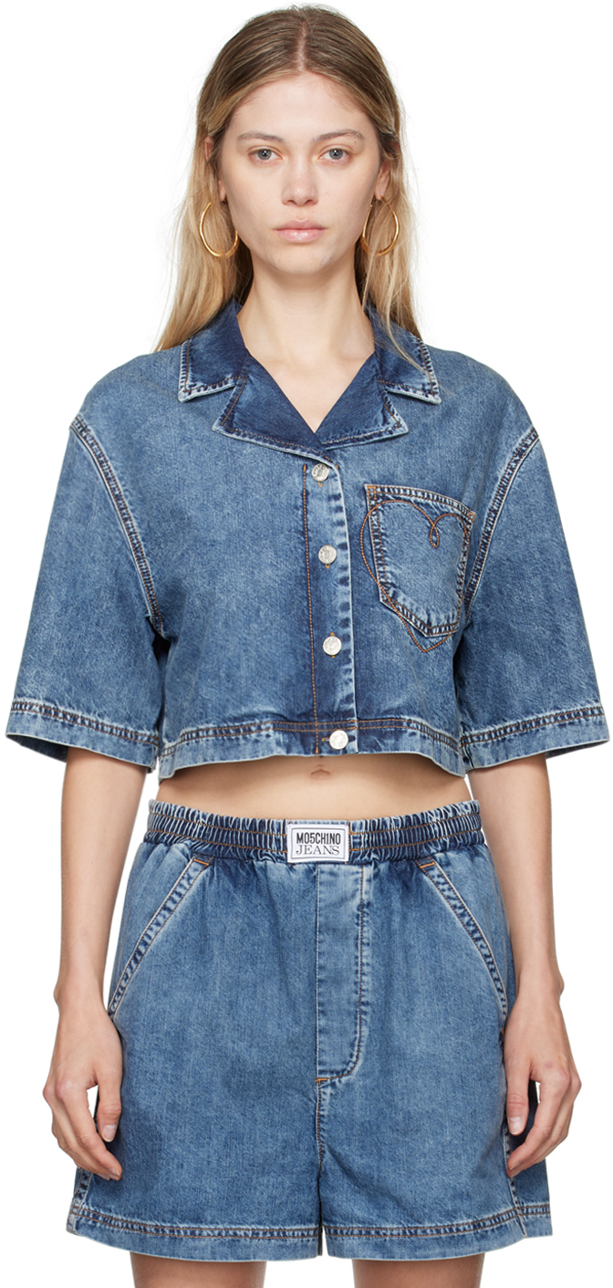 Blue Heart Pocket Cropped Shirt