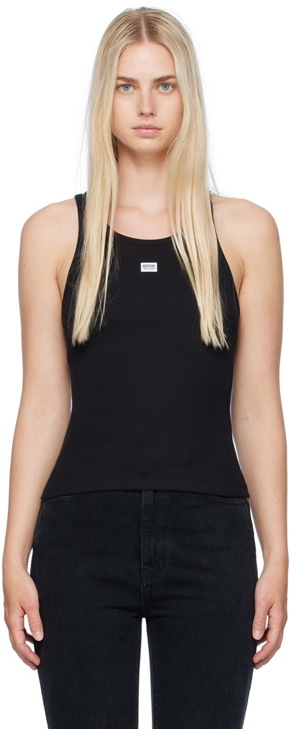 Shop Moschino Jeans Black Patch Tank Top In 1555 Fantasia Black