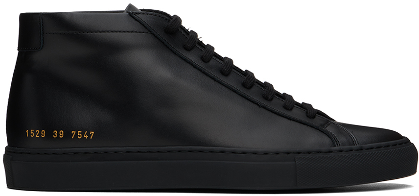 Shop Common Projects Black Achilles Mid Sneakers In 7547 Black *