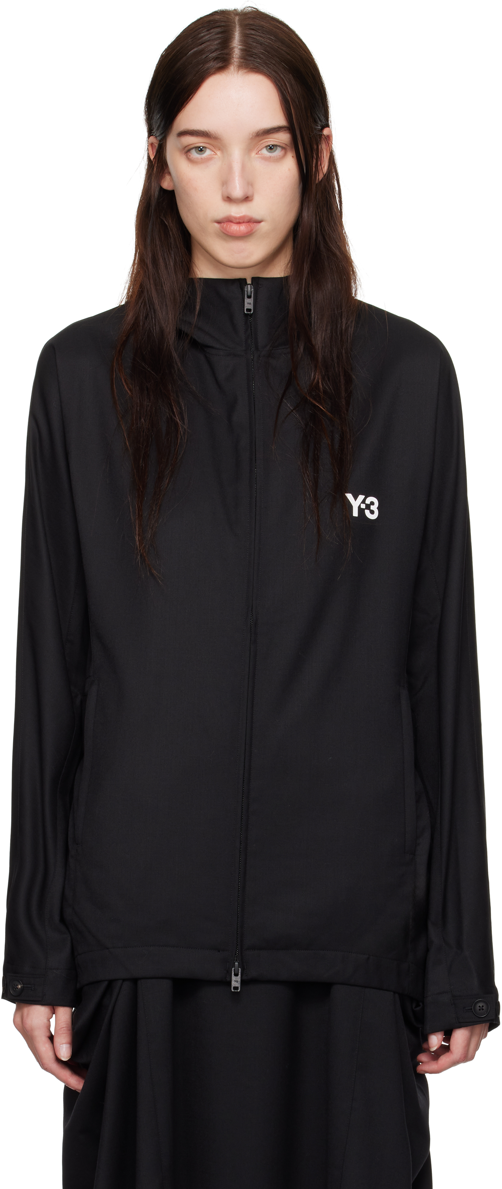 Y-3 BLACK REFINED WOOL HOODED 3-STRIPES JACKET 