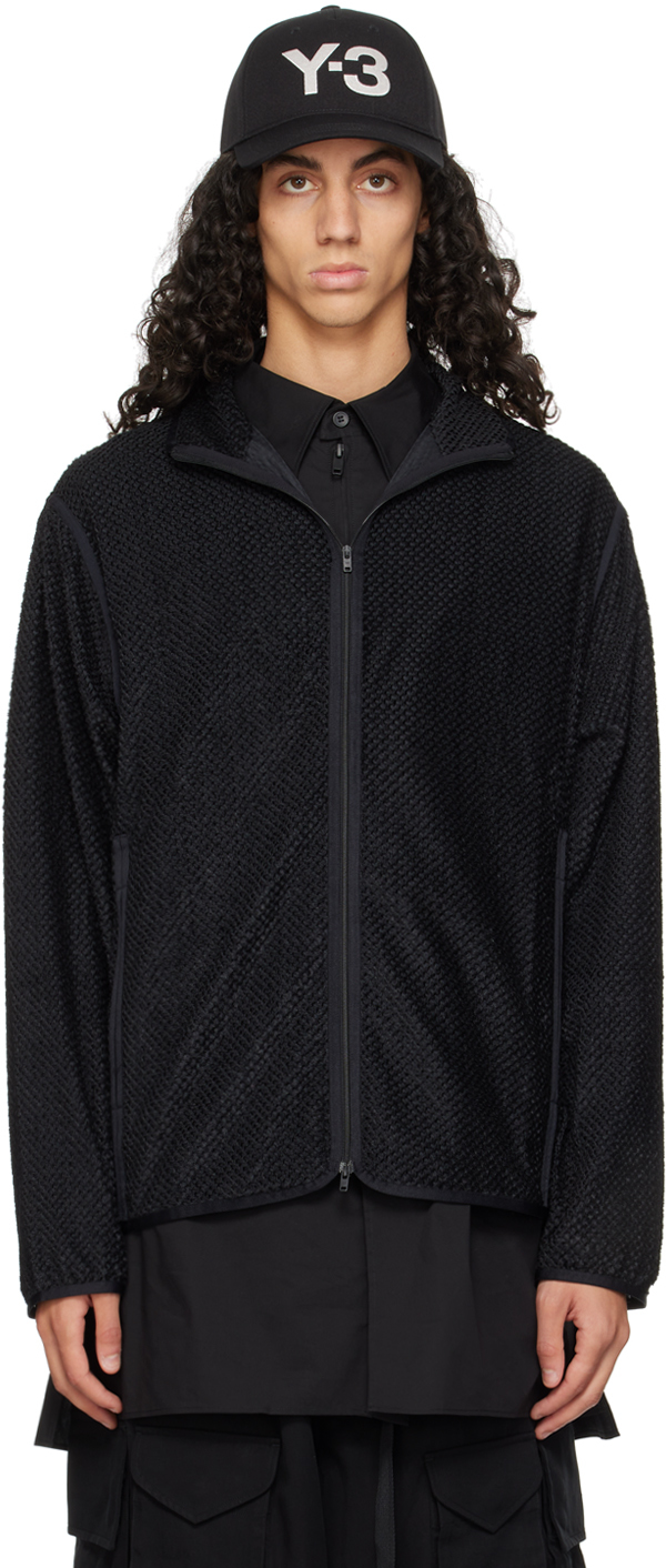 Y-3: Black Waffle Warp Knit Jacket | SSENSE