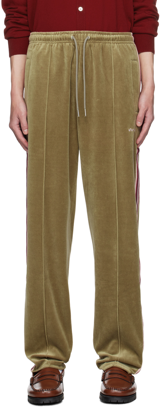 Shop After Pray Khaki Velvet Track Pants