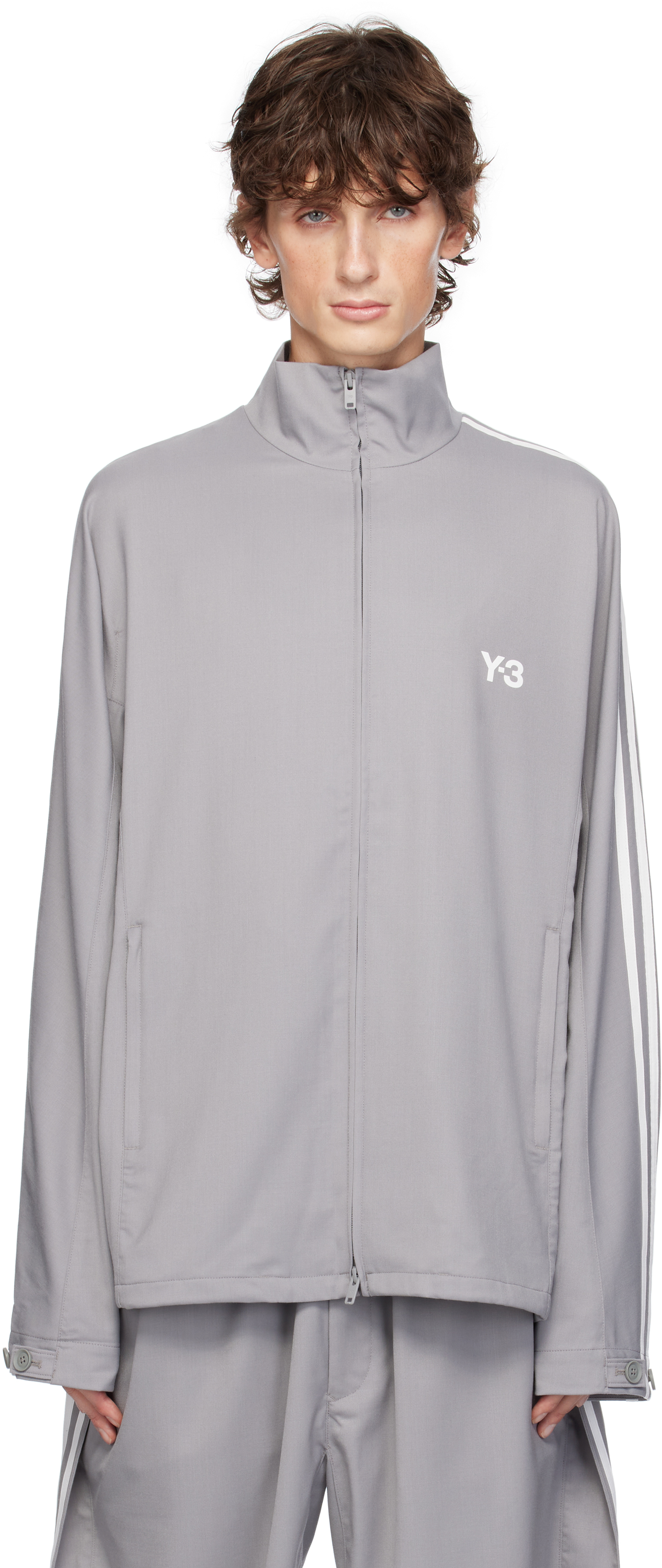 Shop Y-3 Gray Refined Wool Track Jacket In Grey